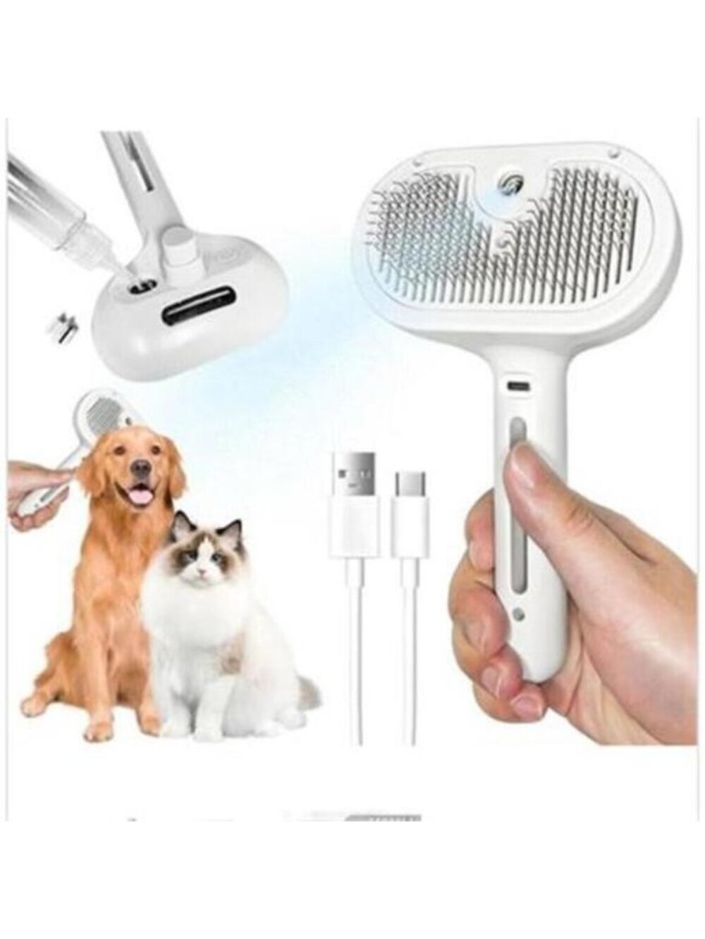 Rechargeable Pet Grooming Brush with Fine Spray Feature